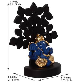 eCraftIndia Gold Plated Blue Dhoti Ganesha Decorative Showpiece with Wooden Tree for Home/Temple/Office/Car Dashboard 5