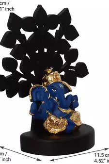 eCraftIndia Gold Plated Blue Dhoti Ganesha Decorative Showpiece with Wooden Tree for Home/Temple/Office/Car Dashboard