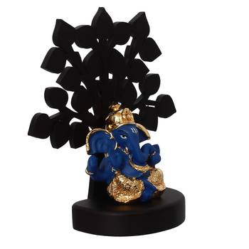 eCraftIndia Gold Plated Blue Dhoti Ganesha Decorative Showpiece with Wooden Tree for Home/Temple/Office/Car Dashboard 6