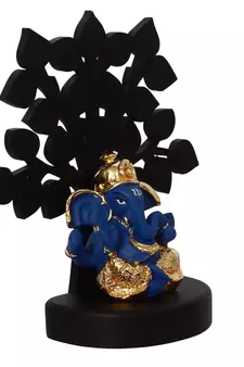 eCraftIndia Gold Plated Blue Dhoti Ganesha Decorative Showpiece with Wooden Tree for Home/Temple/Office/Car Dashboard