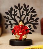 eCraftIndia Gold Plated Orange Dhoti Ganesha Decorative Showpiece with Wooden Tree for Home/Temple/Office/Car Dashboard