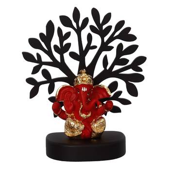 eCraftIndia Gold Plated Red Dhoti Ganesha Decorative Showpiece with Wooden Tree for Home/Temple/Office/Car Dashboard 2
