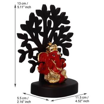 eCraftIndia Gold Plated Red Dhoti Ganesha Decorative Showpiece with Wooden Tree for Home/Temple/Office/Car Dashboard 3