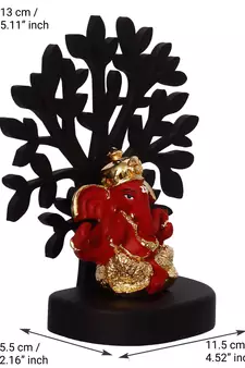 eCraftIndia Gold Plated Red Dhoti Ganesha Decorative Showpiece with Wooden Tree for Home/Temple/Office/Car Dashboard