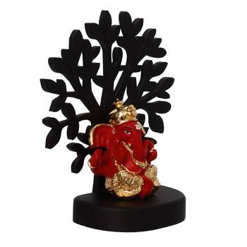eCraftIndia Gold Plated Red Dhoti Ganesha Decorative Showpiece with Wooden Tree for Home/Temple/Office/Car Dashboard 4