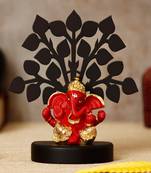 eCraftIndia Gold Plated Red Dhoti Ganesha Decorative Showpiece with Wooden Tree for Home/Temple/Office/Car Dashboard