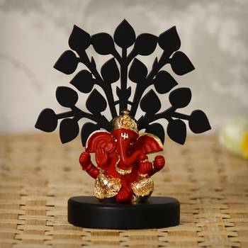 eCraftIndia Gold Plated Red Dhoti Ganesha Decorative Showpiece with Wooden Tree for Home/Temple/Office/Car Dashboard 2