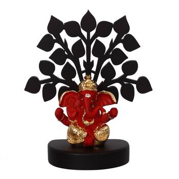 eCraftIndia Gold Plated Red Dhoti Ganesha Decorative Showpiece with Wooden Tree for Home/Temple/Office/Car Dashboard 4