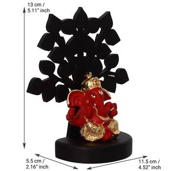 eCraftIndia Gold Plated Red Dhoti Ganesha Decorative Showpiece with Wooden Tree for Home/Temple/Office/Car Dashboard 5