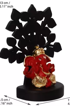 eCraftIndia Gold Plated Red Dhoti Ganesha Decorative Showpiece with Wooden Tree for Home/Temple/Office/Car Dashboard