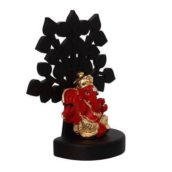 eCraftIndia Gold Plated Red Dhoti Ganesha Decorative Showpiece with Wooden Tree for Home/Temple/Office/Car Dashboard 6