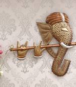 eCraftIndia Handcrafted Golden Bansuri Ganesha Decorative Iron Wall Hanging