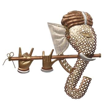 eCraftIndia Handcrafted Golden Bansuri Ganesha Decorative Iron Wall Hanging 3