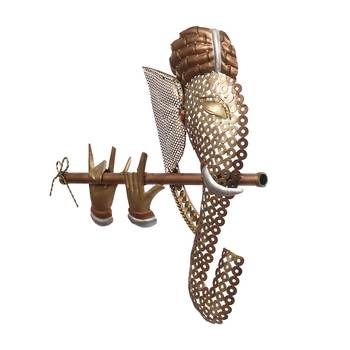 eCraftIndia Handcrafted Golden Bansuri Ganesha Decorative Iron Wall Hanging 6