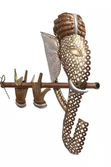 eCraftIndia Handcrafted Golden Bansuri Ganesha Decorative Iron Wall Hanging