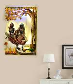 eCraftIndia Lord Krishna with Radha on Swing Under Tree Handcrafted Iron Wall Hanging with Background LED's