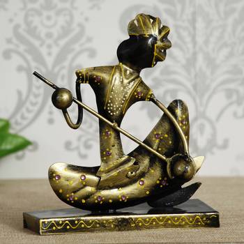 eCraftIndia Tribal Man with Pagdhi Playing Musical Instrument Banjo Decorative Showpiece 1