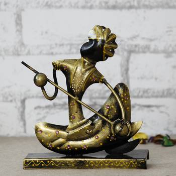 eCraftIndia Tribal Man with Pagdhi Playing Musical Instrument Banjo Decorative Showpiece 2