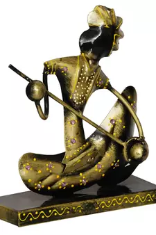 eCraftIndia Tribal Man with Pagdhi Playing Musical Instrument Banjo Decorative Showpiece