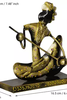 eCraftIndia Tribal Man with Pagdhi Playing Musical Instrument Banjo Decorative Showpiece