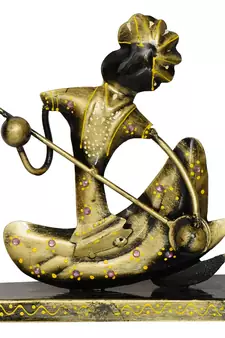 eCraftIndia Tribal Man with Pagdhi Playing Musical Instrument Banjo Decorative Showpiece
