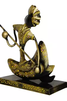 eCraftIndia Tribal Man with Pagdhi Playing Musical Instrument Banjo Decorative Showpiece