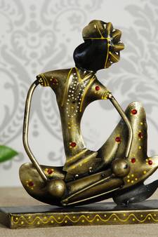 eCraftIndia Tribal Man with Pagdhi Playing Musical Instrument Dholak Decorative Showpiece