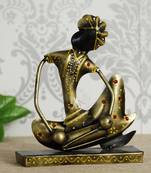 eCraftIndia Tribal Man with Pagdhi Playing Musical Instrument Dholak Decorative Showpiece