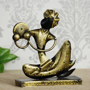 eCraftIndia Tribal Man with Pagdhi Playing Musical Instrument Decorative Showpiece 1