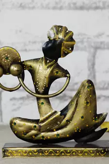 eCraftIndia Tribal Man with Pagdhi Playing Musical Instrument Decorative Showpiece