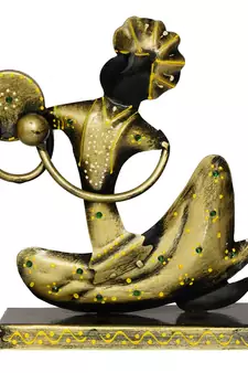 eCraftIndia Tribal Man with Pagdhi Playing Musical Instrument Decorative Showpiece