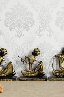 eCraftIndia Set of 3 Tribal Man Playing Different Musical Instruments Decorative Showpiece