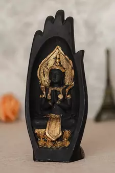 eCraftIndia Golden Handcrafted Engraved Palm Buddha Decorative Showpiece