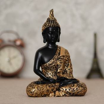 ecraftindia golden meditating buddha statue     plain design, 16 inch 1