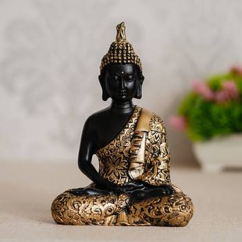 ecraftindia golden meditating buddha statue     plain design, 16 inch 2