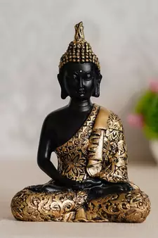 ecraftindia golden meditating buddha statue     plain design, 16 inch