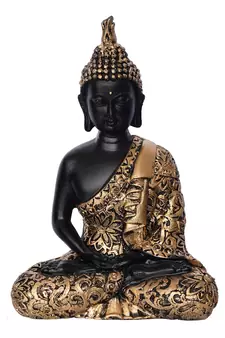 ecraftindia golden meditating buddha statue     plain design, 16 inch