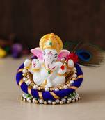eCraftIndia Lord Ganesha Idol on Decorative Handcrafted Floral Plate for Home and Car