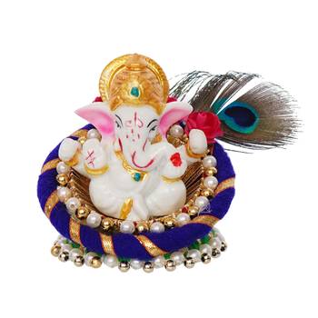eCraftIndia Lord Ganesha Idol on Decorative Handcrafted Floral Plate for Home and Car 3