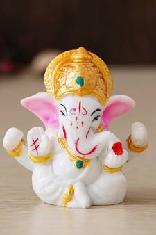 eCraftIndia White Lord Ganesha Idol with Golden Mukut