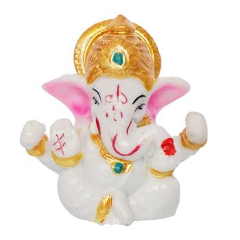 white lord ganesha idol with golden mukut 3