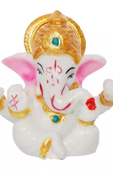 white lord ganesha idol with golden mukut