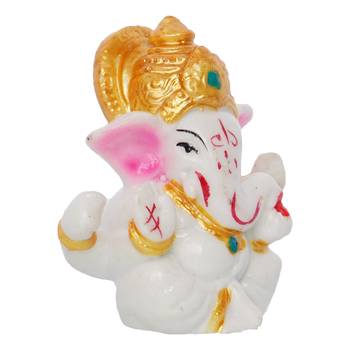 white lord ganesha idol with golden mukut 5