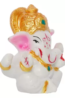 white lord ganesha idol with golden mukut