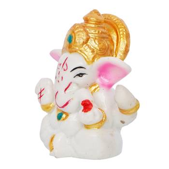 white lord ganesha idol with golden mukut 6