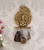 eCraftIndia Golden Lord Ganesha Mor Pankh 4 Hooks Key Holder