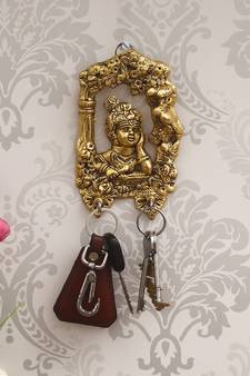 eCraftIndia Golden Lord Krishna 2 Hooks Key Holder