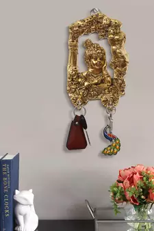 eCraftIndia Golden Lord Krishna 2 Hooks Key Holder