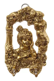 eCraftIndia Golden Lord Krishna 2 Hooks Key Holder