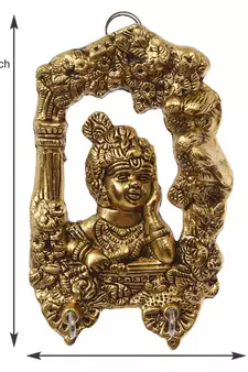 eCraftIndia Golden Lord Krishna 2 Hooks Key Holder